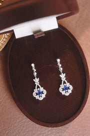 18K White Gold Natural Sapphire Diamond Earrings, Natural Vivid Blue Sapphire Earrings, Stylish Earrings